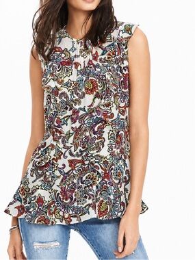 BANANA REPUBLIC Women’s Paisley Pintuck Ruffle Top - Size Small - Boho Blouse